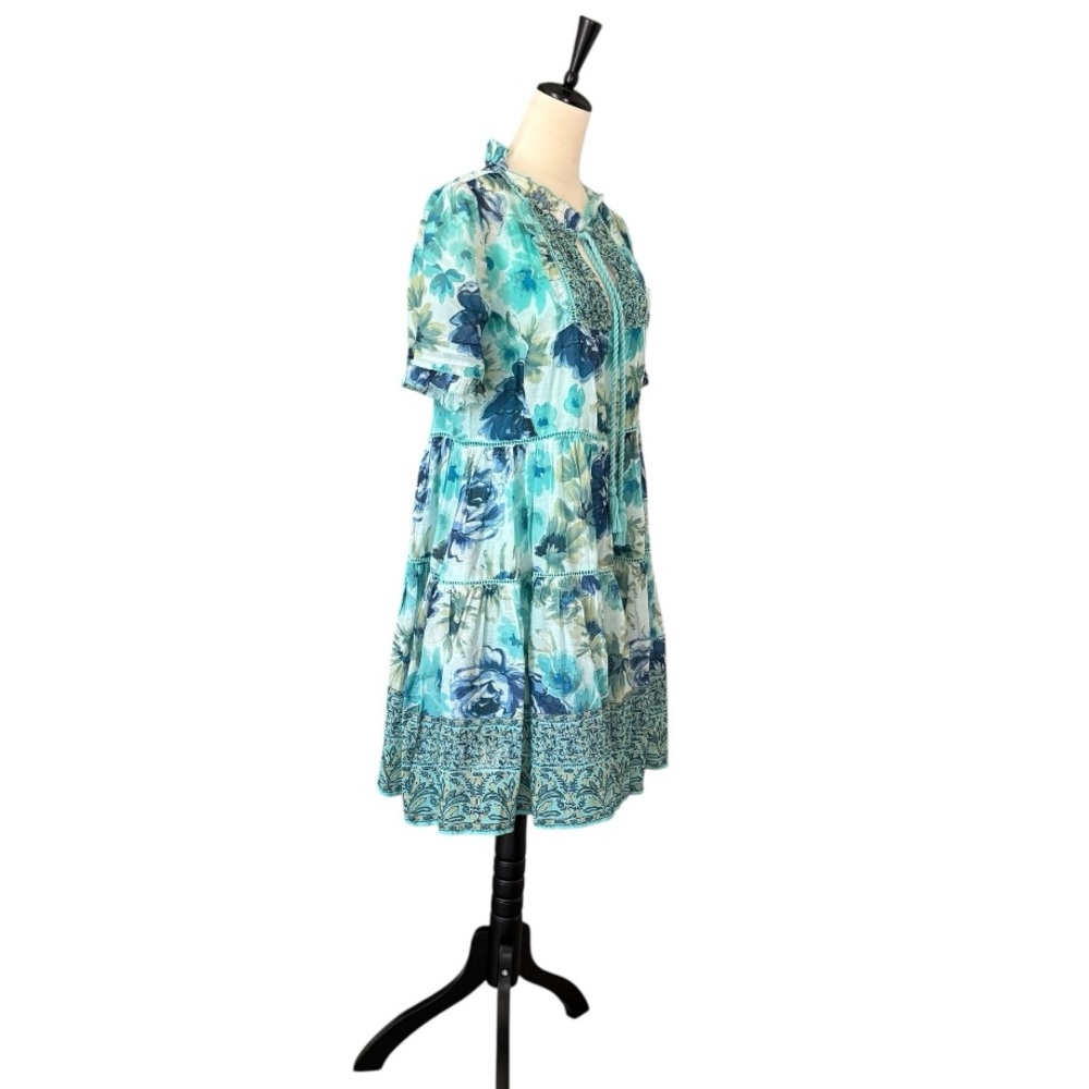SUNDANCE Fields of‎ Beauty Floral Turquoise Boho 100% Cotton Dress XS - Picture 4 of 16